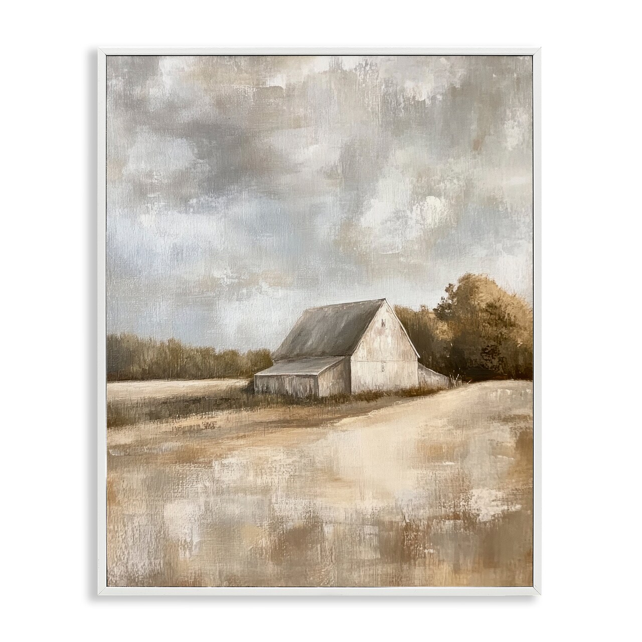 Stupell Industries Cloudy Farm Landscape Framed Giclee Design by Petal Prints Design
